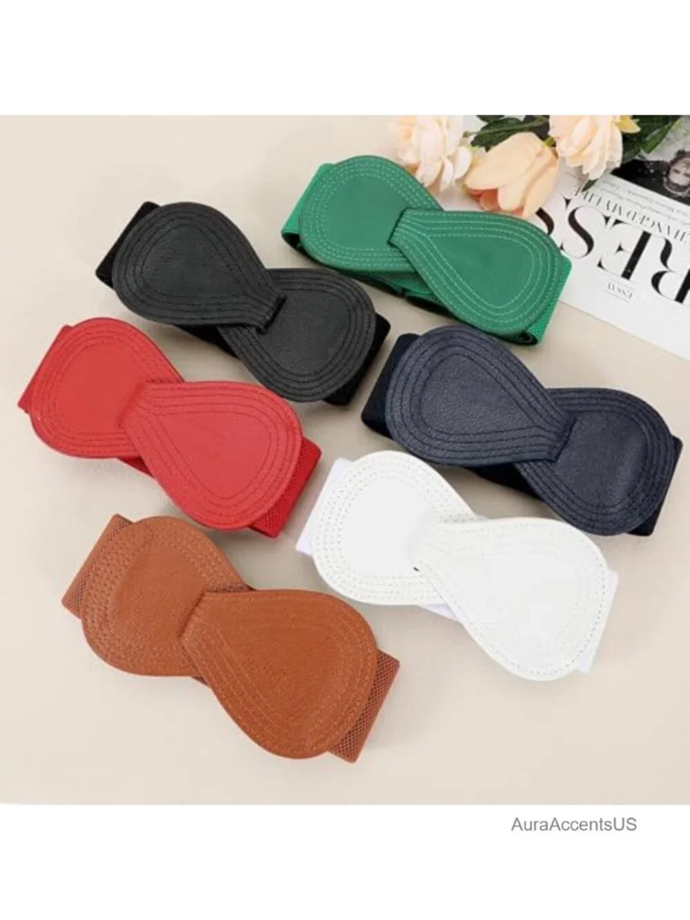 Wide Elastic Dress Belt with Interlock Leather Buckle